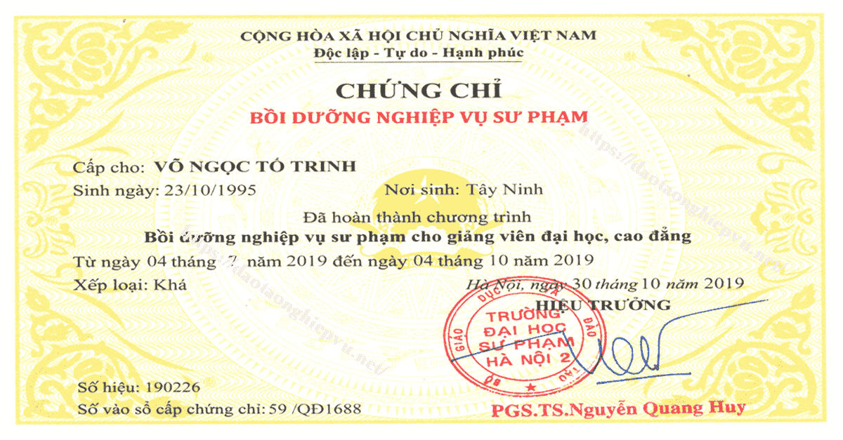 Chứng chỉ nghiệp vụ sư phạm